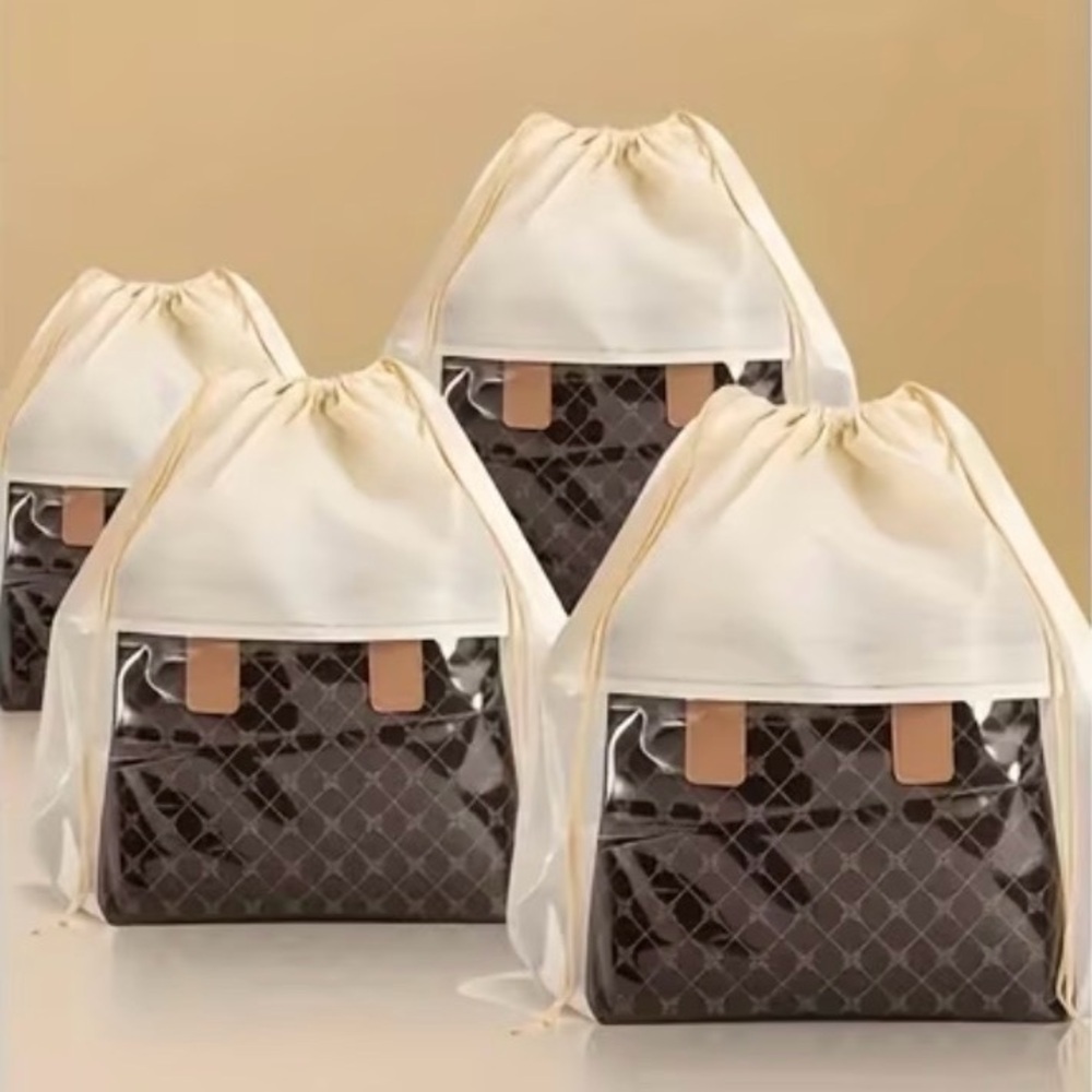 Transparent Dust-Proof Drawstring bag Elegant Cream and Brown